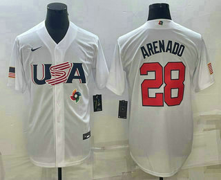 Men's USA Baseball #28 Nolan Arenado 2023 White World Baseball Classic Replica Stitched Jerseys,We sell and wholesale Men's USA Baseball #28 Nolan Arenado 2023 White World Baseball Classic Replica Stitched Jerseys on line form chian!
